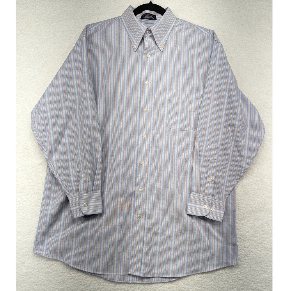 Stafford Mens Classic Fit Button Down Shirt 17 32-33 Blue Stripe Cotton‎ Blend